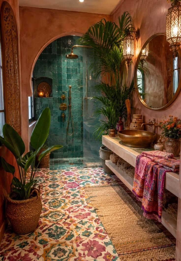 Colorful eclectic bathroom