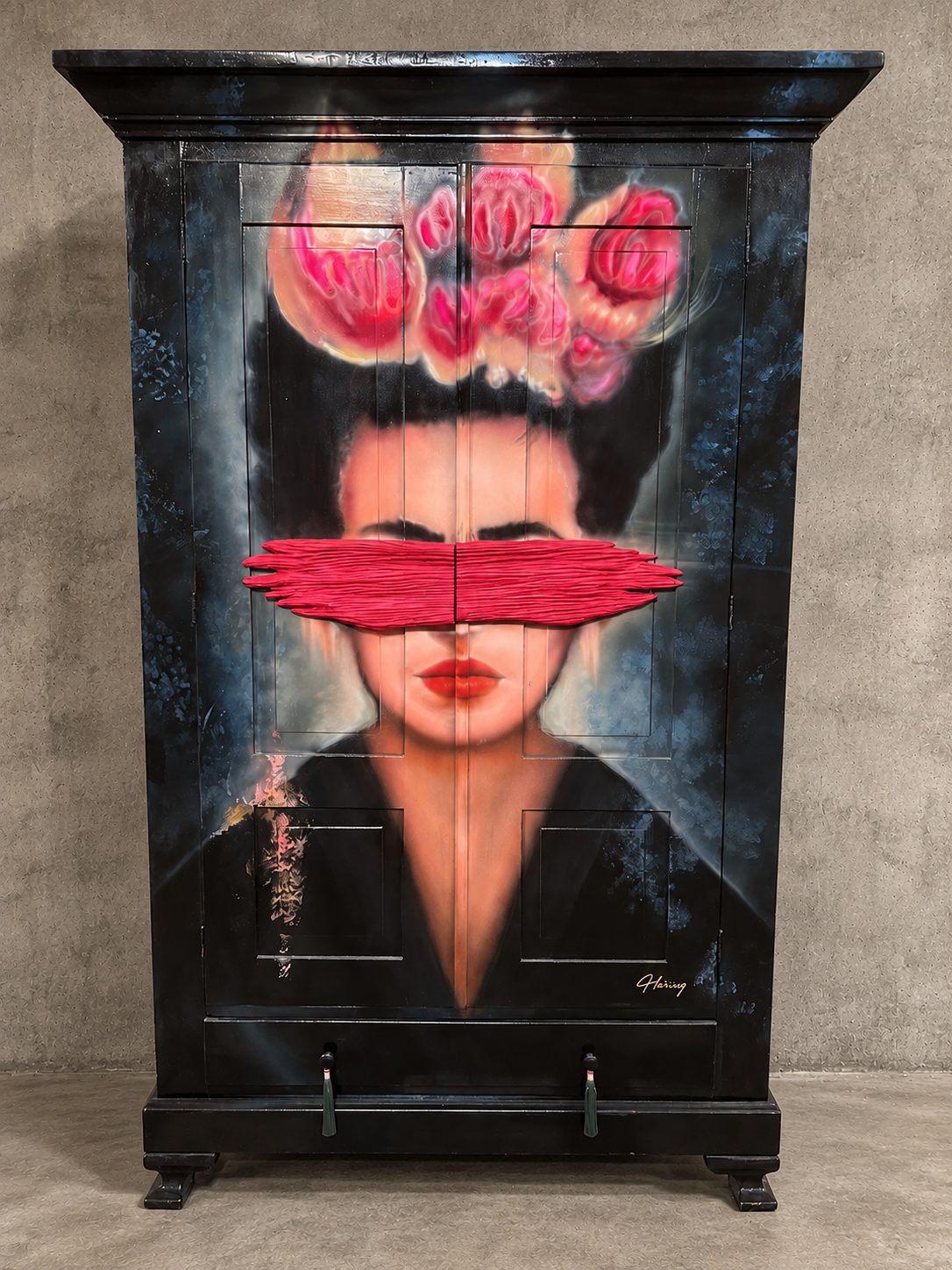 Frida-inspired floral portrait armoire